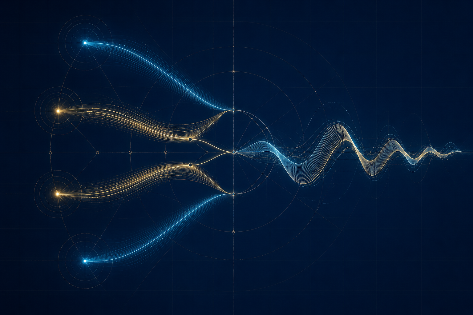 Four luminous geometric components decomposing one abstract market event