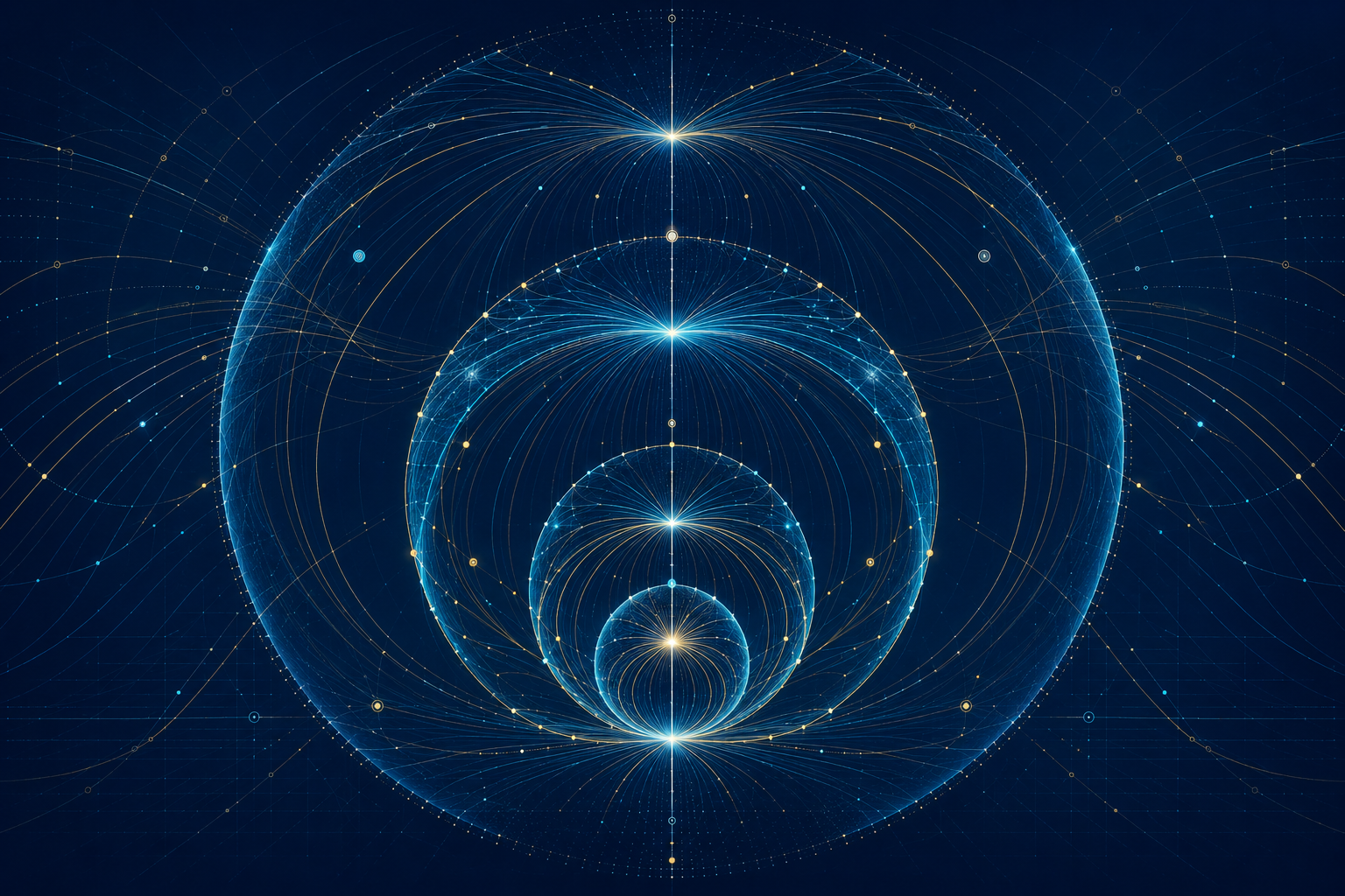 Nested luminous force fields expanding through local, intermediate, and extended scales